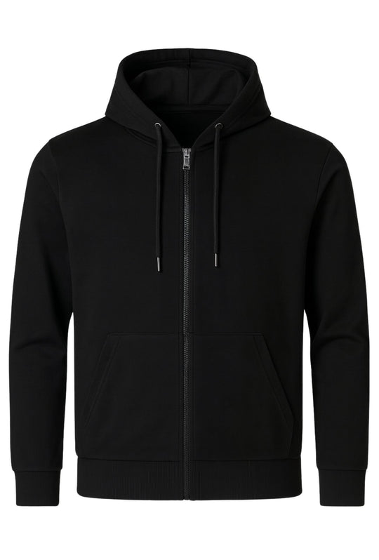 Felpa cotone leggera uomo con zip cappuccio tinta unita - NERO