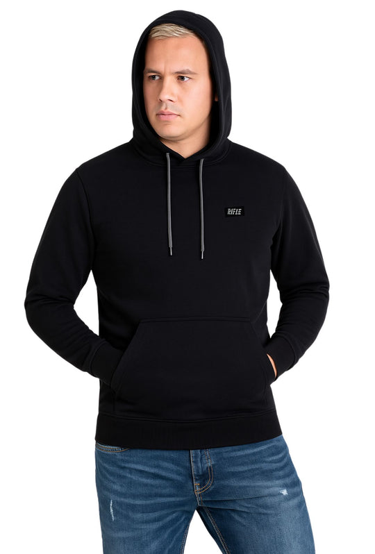 Felpa Uomo RIFLE chiusa con cappuccio cotone leggero - NERO