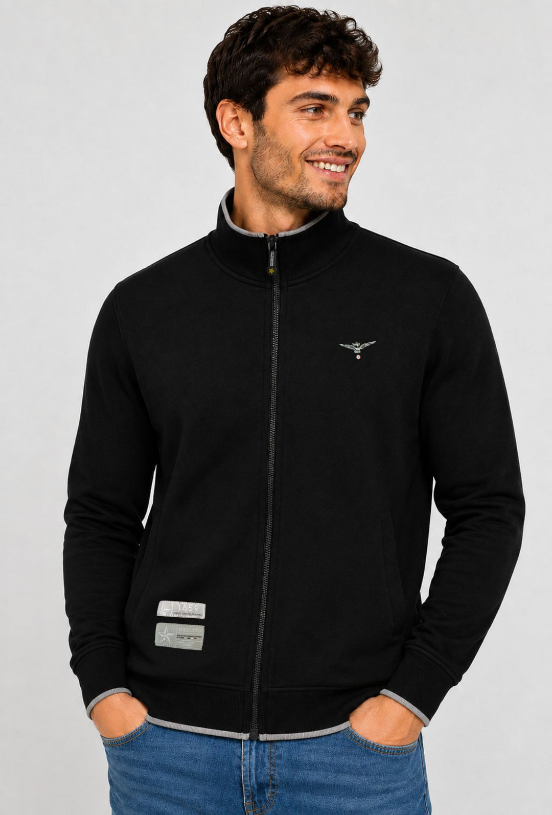 Felpa Uomo Zip Intera Accademia Militare-NERO
