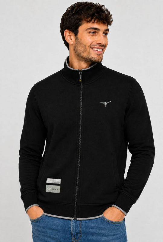 Felpa Uomo Zip Intera Accademia Militare-NERO