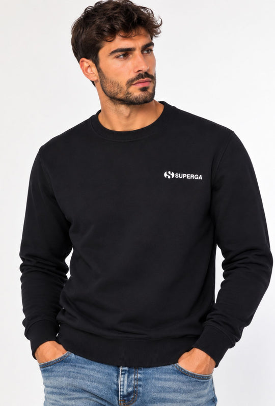 Felpa Uomo SUPERGA  Girocollo in Cotone con Logo Stampato Lato Cuore- NERO