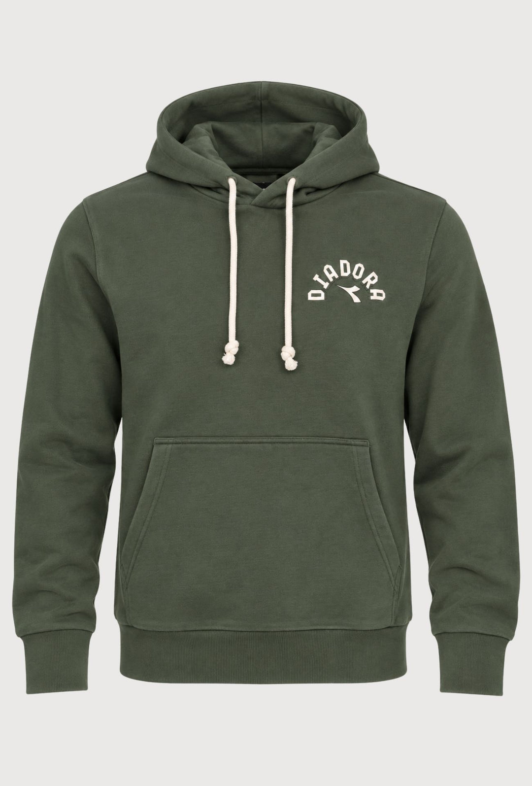 Felpa Uomo in cotone DIADORA con cappuccio logo stampato lato cuore- VERDE MILITARE