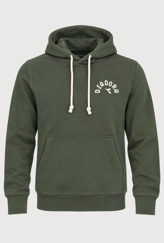 Felpa Uomo in cotone DIADORA con cappuccio logo stampato lato cuore- VERDE MILITARE