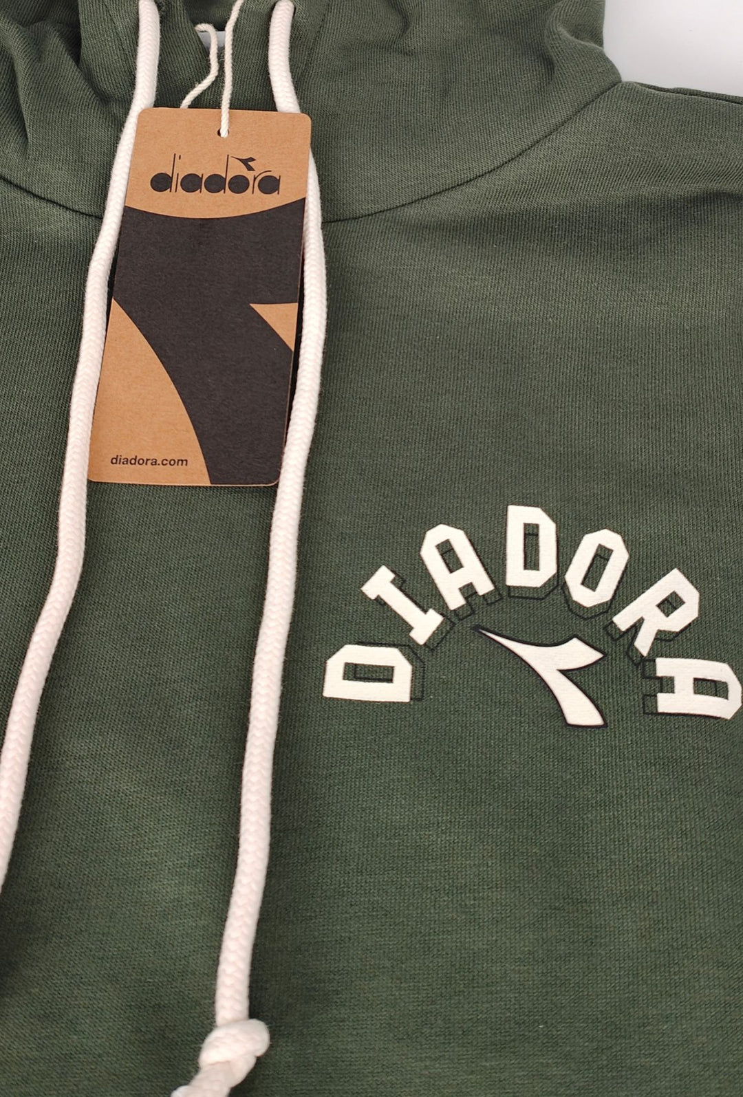 Felpa Uomo in cotone DIADORA con cappuccio logo stampato lato cuore- VERDE MILITARE