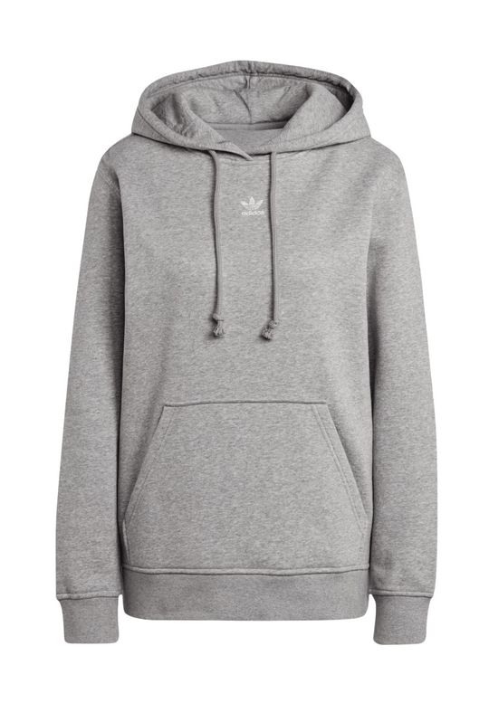 Felpa Donna ADIDAS tinta unita con cappuccio cotone felpato - GRIGIO