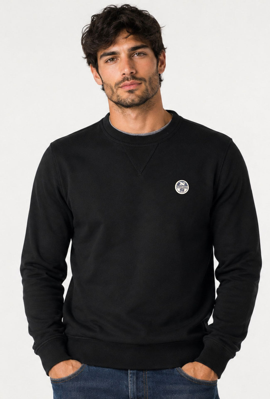 Felpa Uomo NORTH SAILS  Girocollo in 100% Cotone Logo ricamato lato cuore- NERO