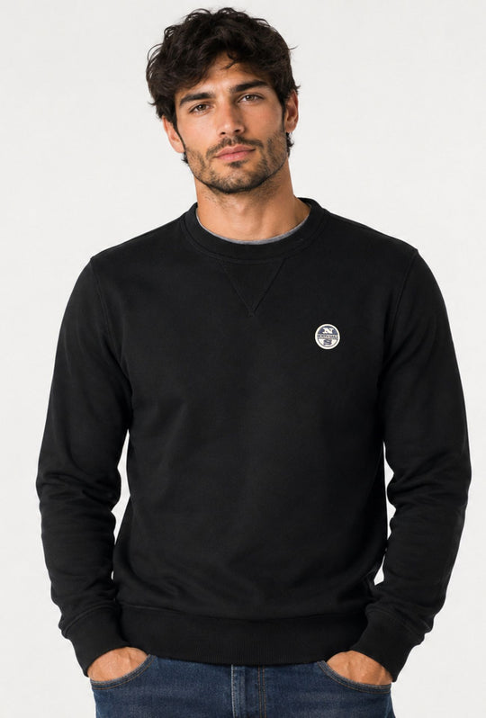 Felpa Uomo NORTH SAILS  Girocollo in 100% Cotone Logo ricamato lato cuore- NERO