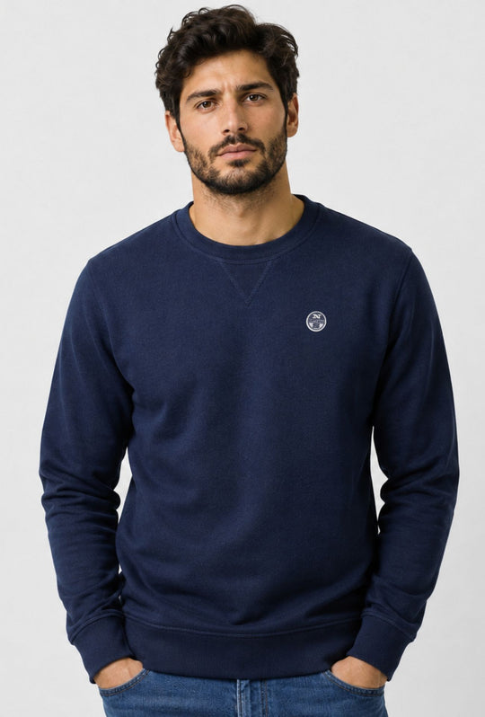 Felpa Uomo NORTH SAILS  Girocollo in 100% Cotone Logo ricamato lato cuore- BLU NAVY