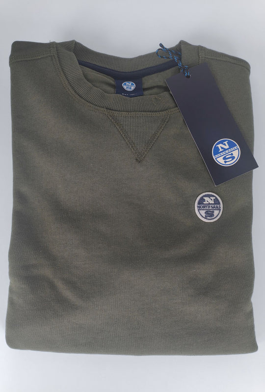 Felpa Uomo NORTH SAILS  Girocollo in 100% Cotone Logo ricamato lato cuore-  VERDE ARMY