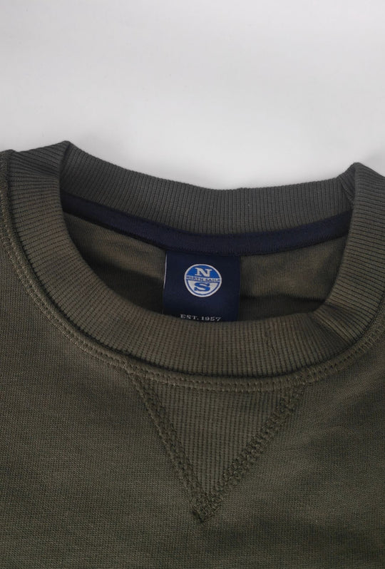 Felpa Uomo NORTH SAILS  Girocollo in 100% Cotone Logo ricamato lato cuore-  VERDE ARMY