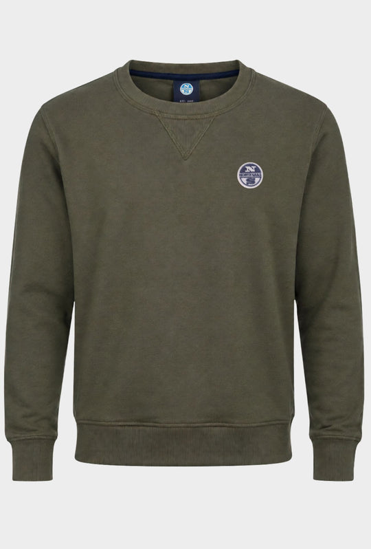 Felpa Uomo NORTH SAILS  Girocollo in 100% Cotone Logo ricamato lato cuore-  VERDE ARMY