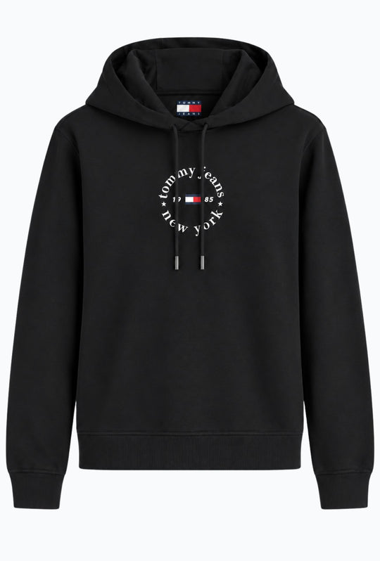Felpa Donna Tommy Jeans in Cotone con Cappuccio Logo centrale stampato- NERO
