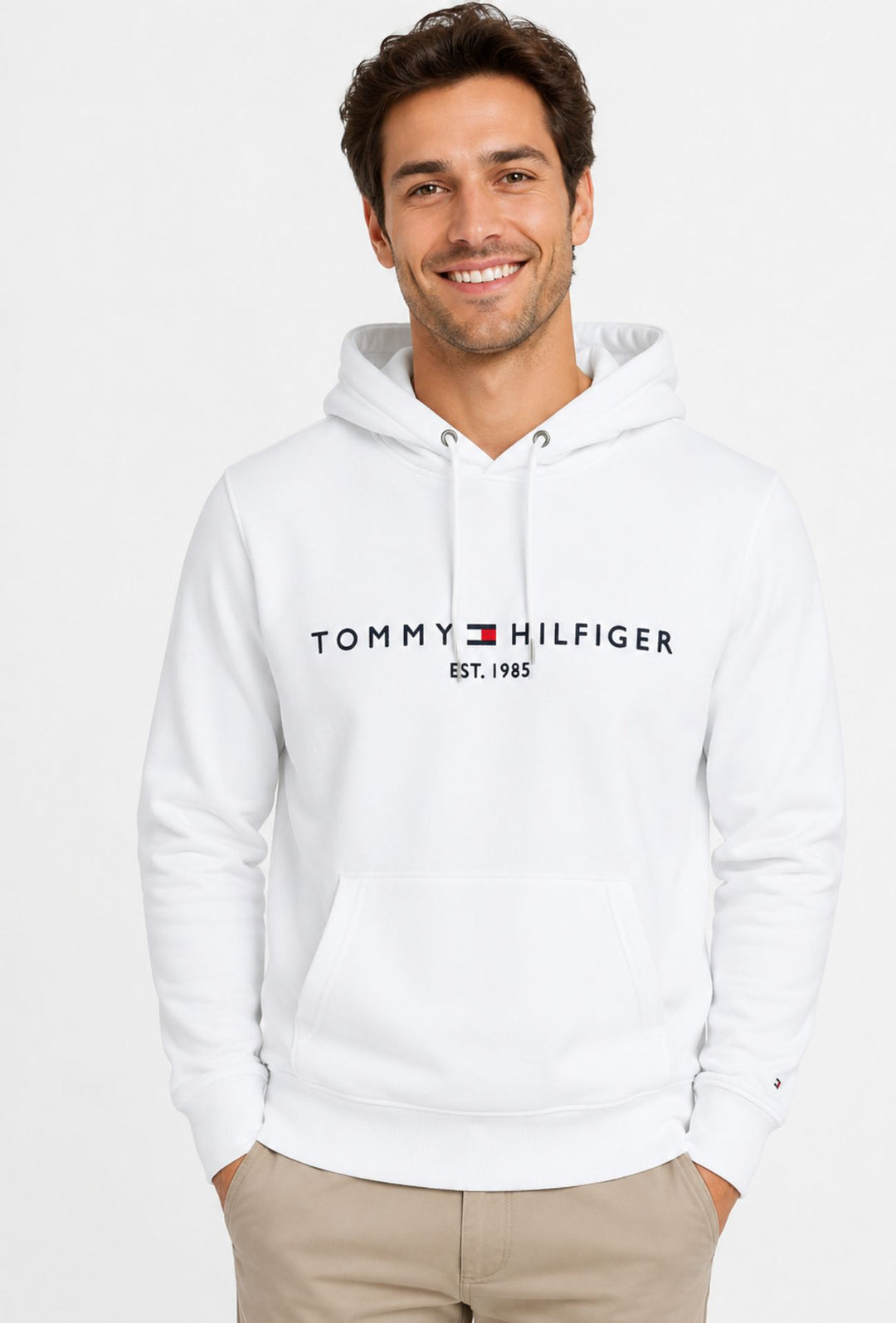 Felpa uomo Tommy Hilfiger Flex con cappuccio e logo Regular fit invernale - BIANCO