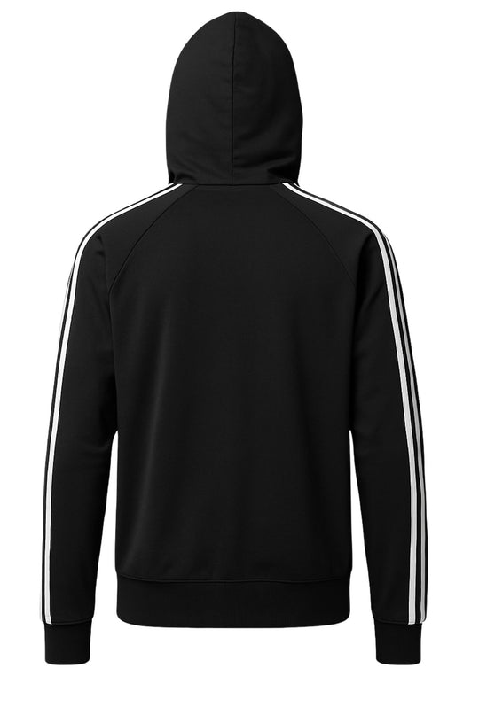 Felpa uomo cotone leggero zip e cappuccio bande sulle maniche - NERO
