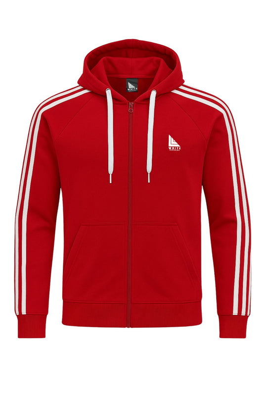 Felpa uomo cotone leggero zip e cappuccio bande sulle maniche - ROSSO