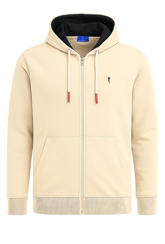 Felpa Uomo con Zip e cappuccio in cotone leggero - BEIGE