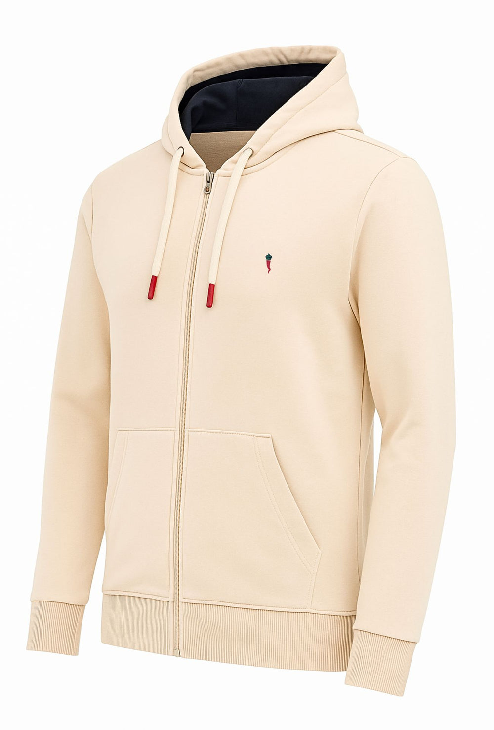 Felpa Uomo con Zip e cappuccio in cotone leggero - BEIGE