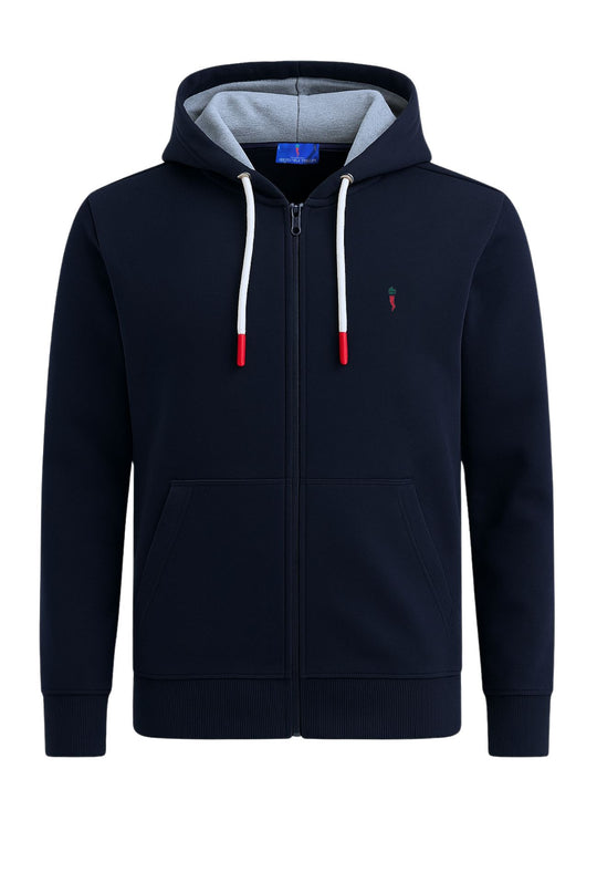 Felpa Uomo con Zip e cappuccio in cotone leggero - BLU