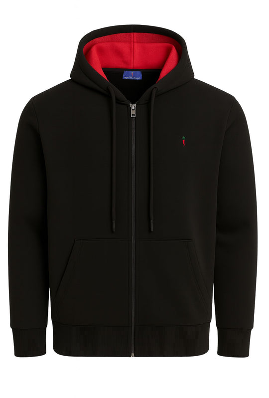Felpa uomo felpata Full zip con cappuccio - NERO