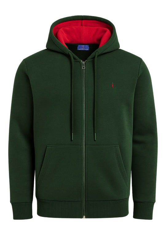 Felpa uomo felpata Full zip con cappuccio - VERDE