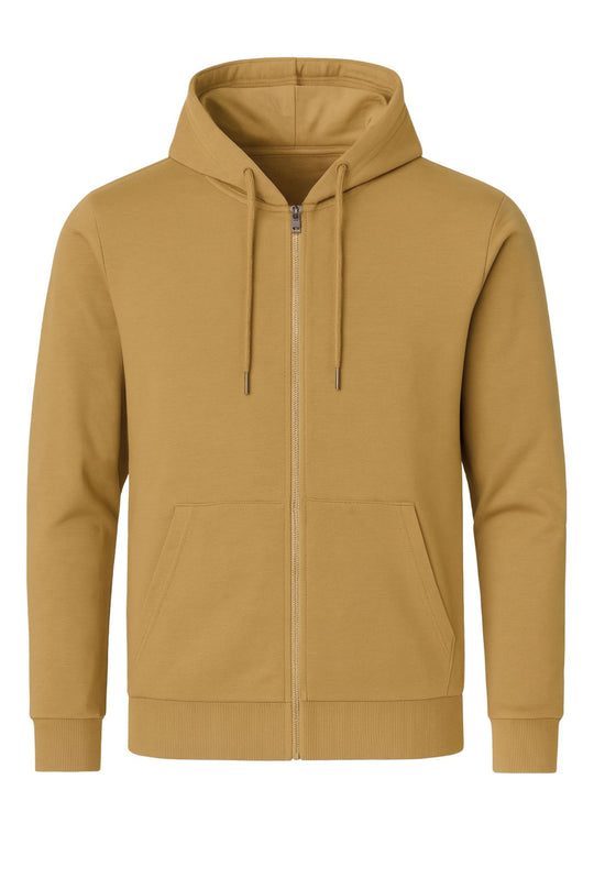Felpa cotone leggera uomo con zip cappuccio tinta unita - GIALLO OCRA