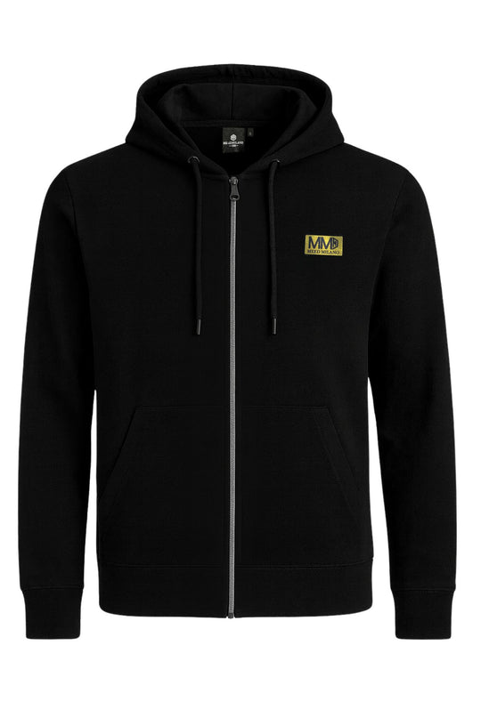 Felpa uomo aperta in cotone leggero con zip e cappuccio - NERO