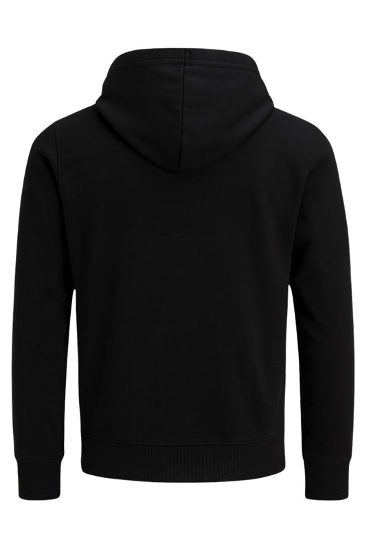 Felpa uomo aperta in cotone leggero con zip e cappuccio - NERO