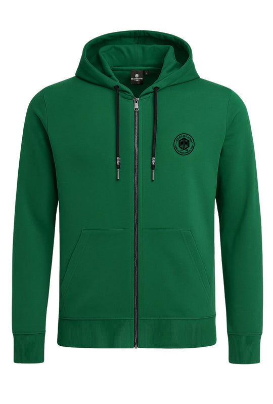 Felpa aperta uomo leggera con cappuccio e zip - VERDE