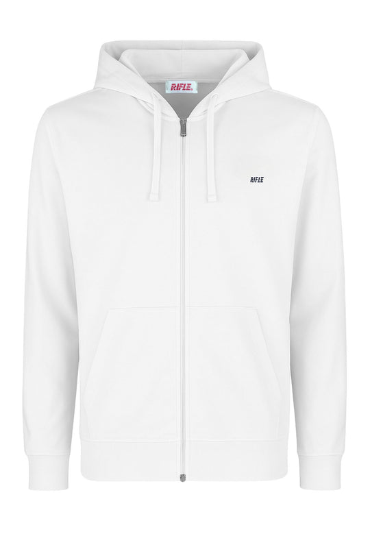 Felpa RIFLE  uomo con cappuccio e zip in 100% Cotone leggero - BIANCO