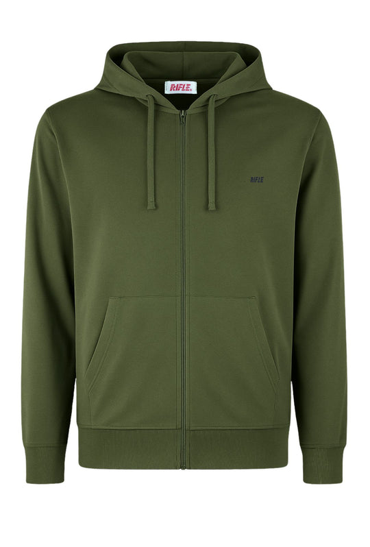 Felpa RIFLE  uomo con cappuccio e zip in 100% Cotone leggero - VERDE MILITARE