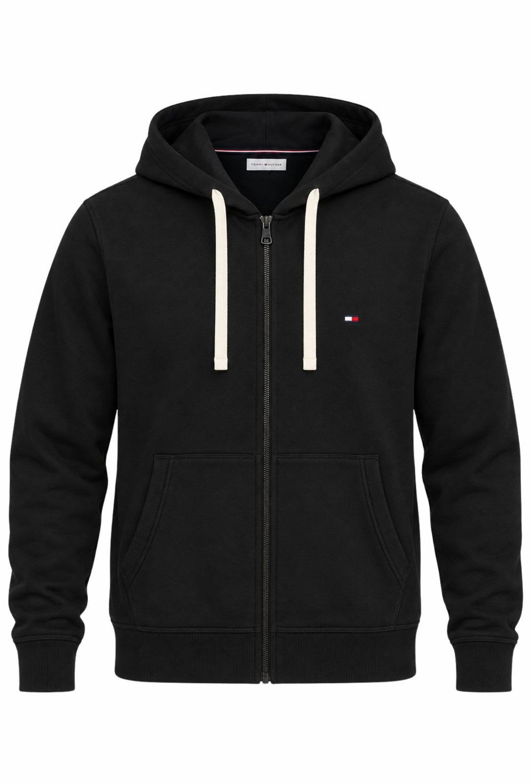 Felpa Uomo Full Zip con cappuccio TOMMY HILFIGER cotone felpato leggero- NERO