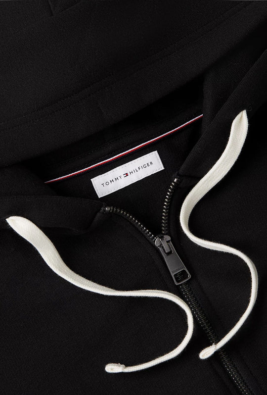 Felpa Uomo Full Zip con cappuccio TOMMY HILFIGER cotone felpato leggero- NERO