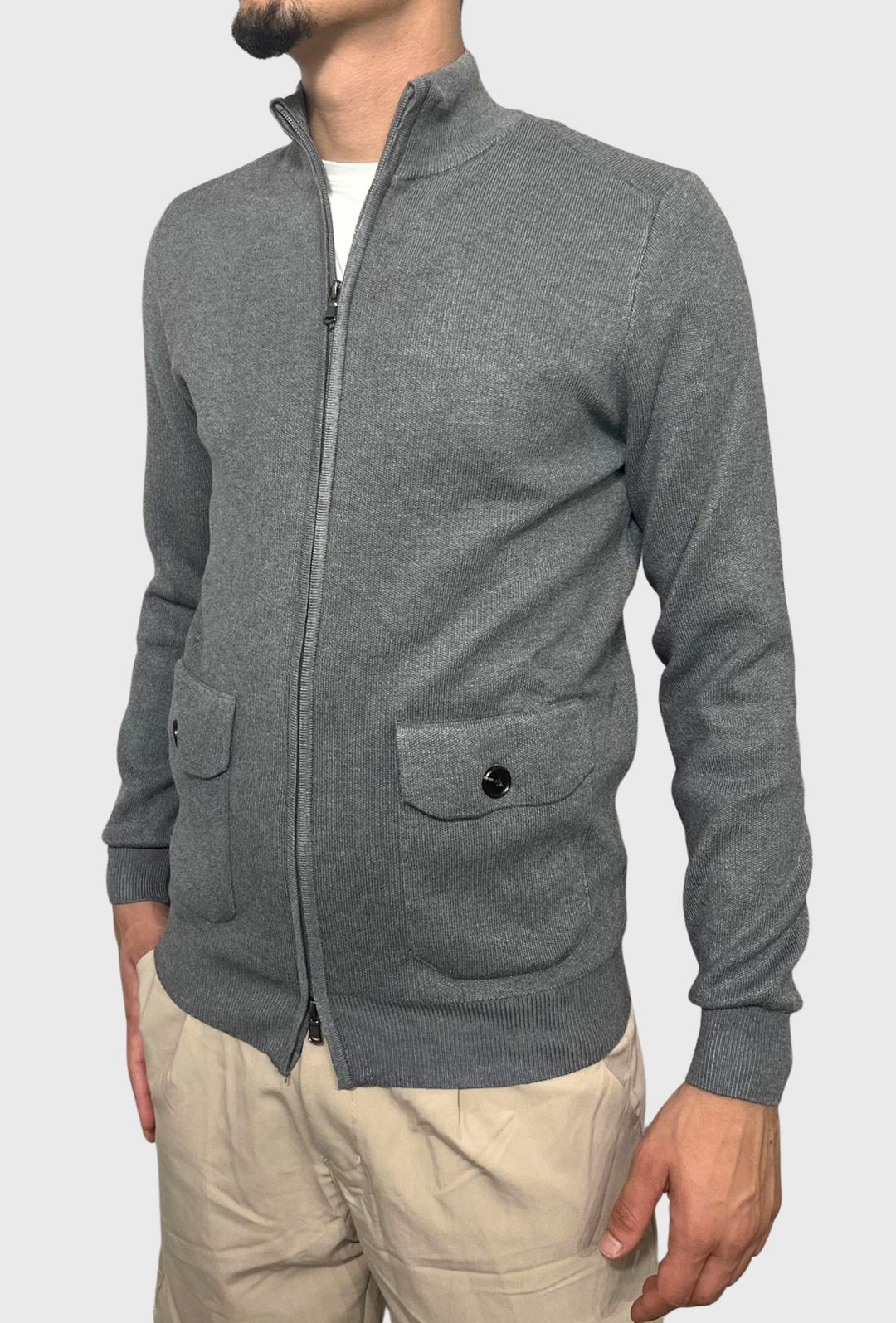 Maglia uomo giacca full zip con tasche dresserd - GRIGIO