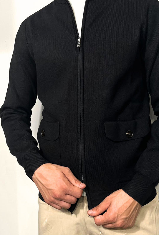 Maglia uomo giacca full zip con tasche dresserd - NERO