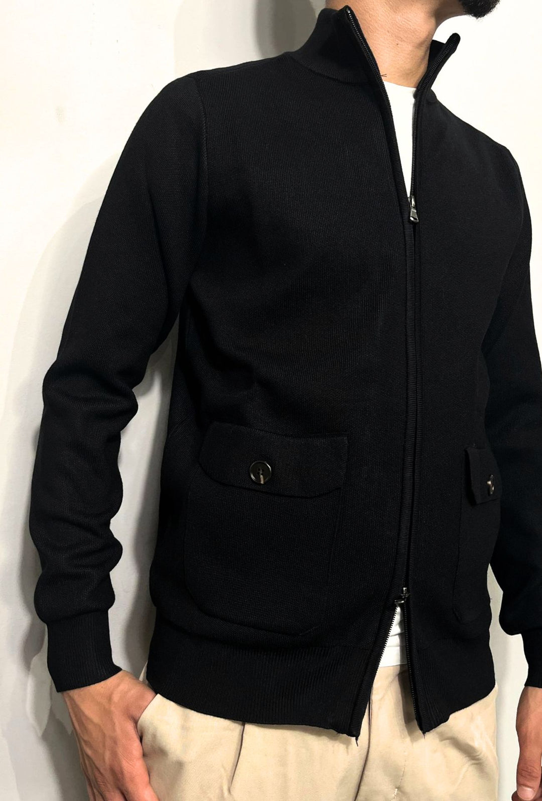 Maglia uomo giacca full zip con tasche dresserd - NERO