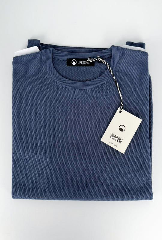 Maglioncino uomo 100% Cotone Trama lavorata Maglie Girocollo Dresserd - PETROLIO