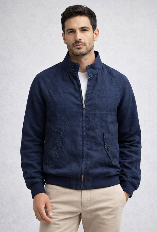 Giubbotto Uomo 100% Lino Dresserd Bomber Estivo - BLU