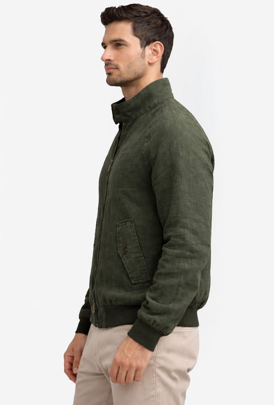 Giubbotto Uomo 100% Lino Dresserd Bomber Estivo - VERDE MILITARE