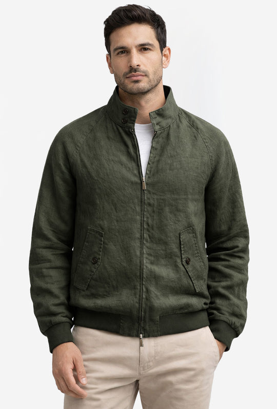 Giubbotto Uomo 100% Lino Dresserd Bomber Estivo - VERDE MILITARE