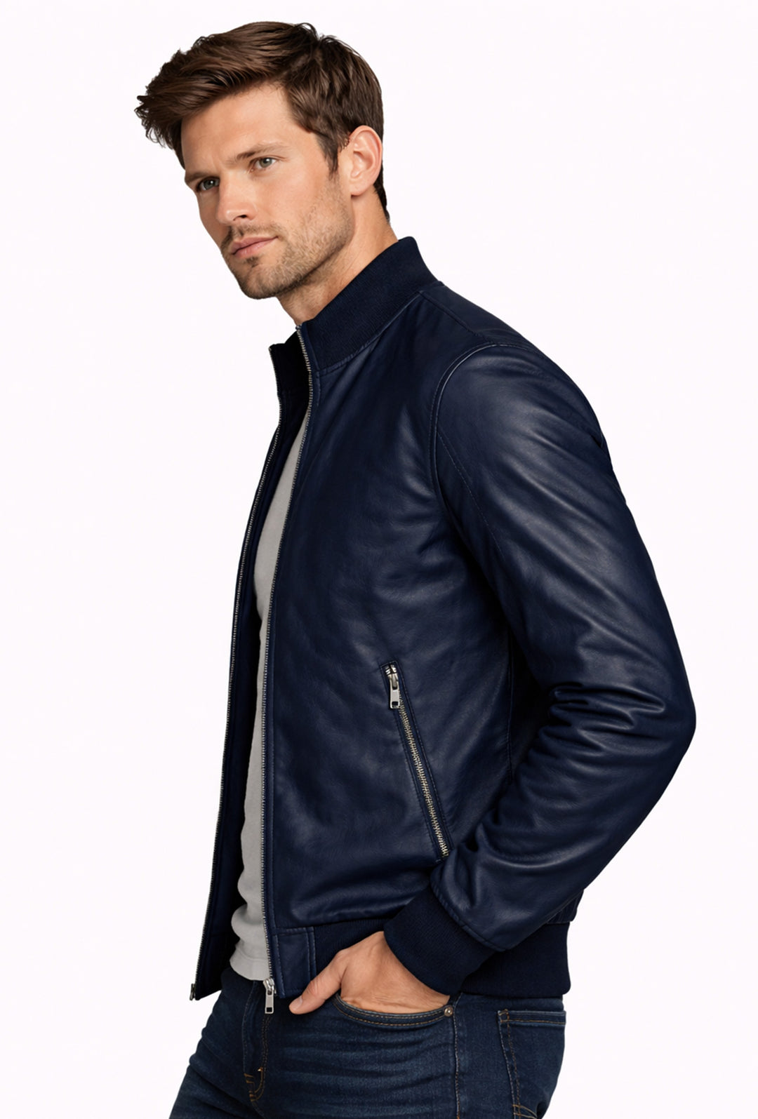 Giubbotto uomo Dresserd in Simil Pelle primaverile - BLU