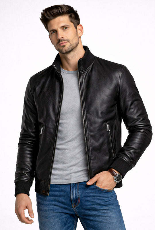 Giubbotto uomo Dresserd in Simil Pelle primaverile - NERO