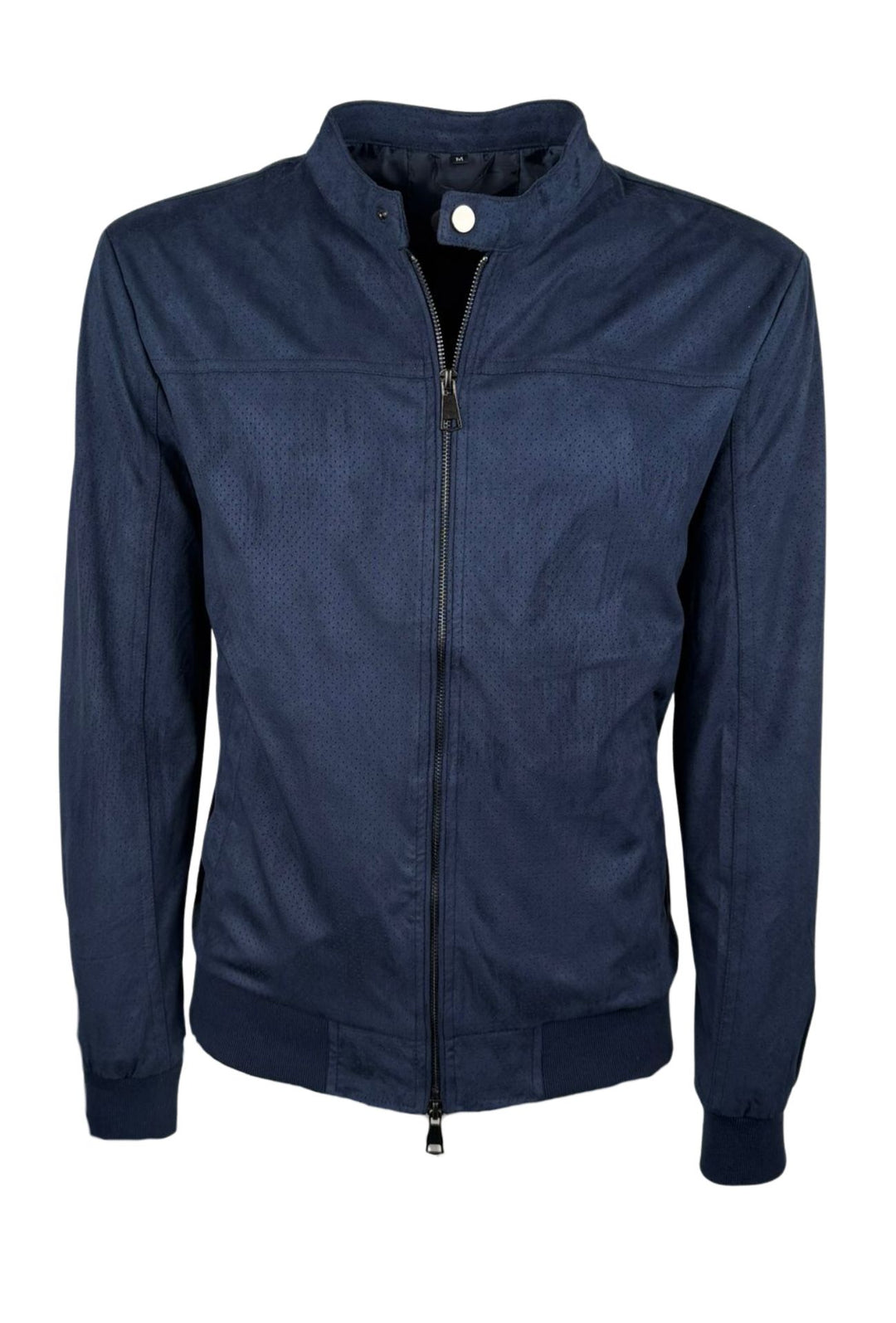 Giubbotto uomo in eco camoscio primaverile con collo coreano - BLU