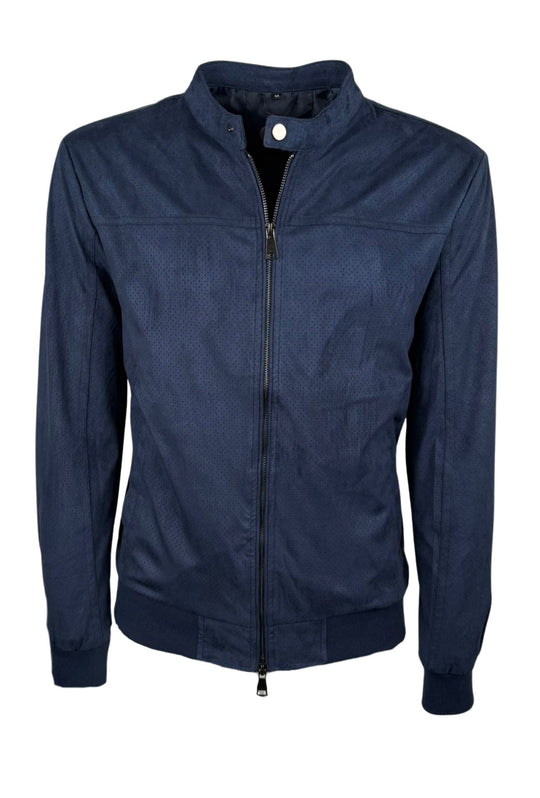 Giubbotto uomo in eco camoscio primaverile con collo coreano - BLU