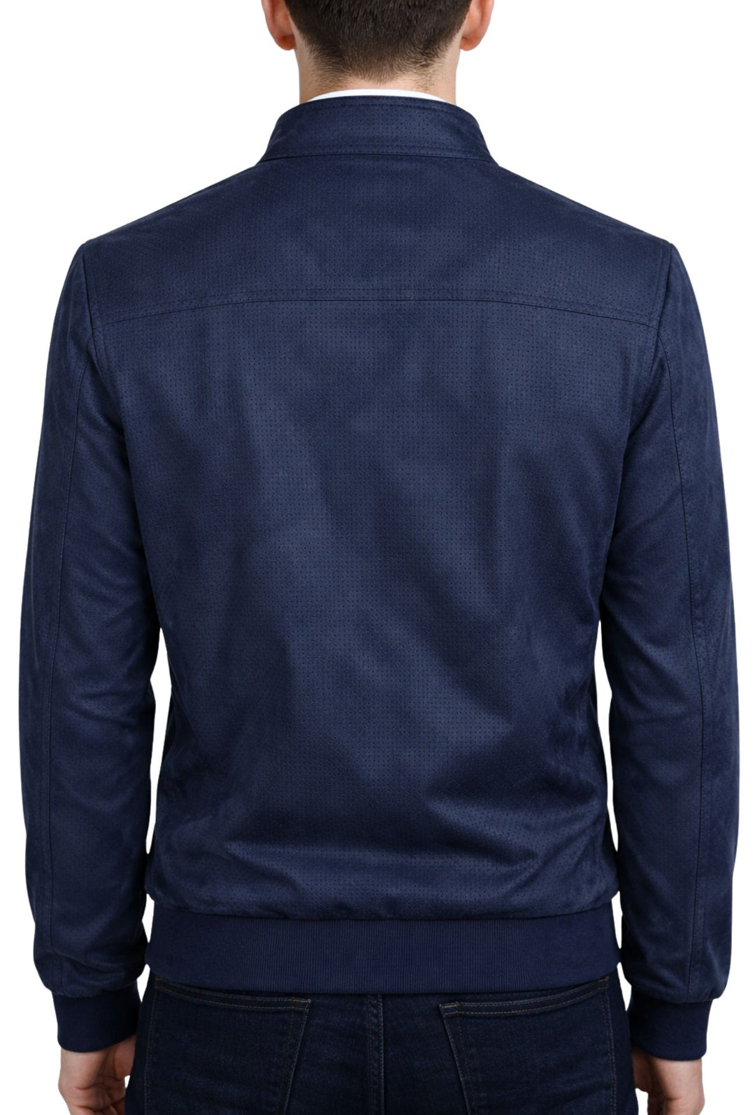 Giubbotto uomo in eco camoscio primaverile con collo coreano - BLU