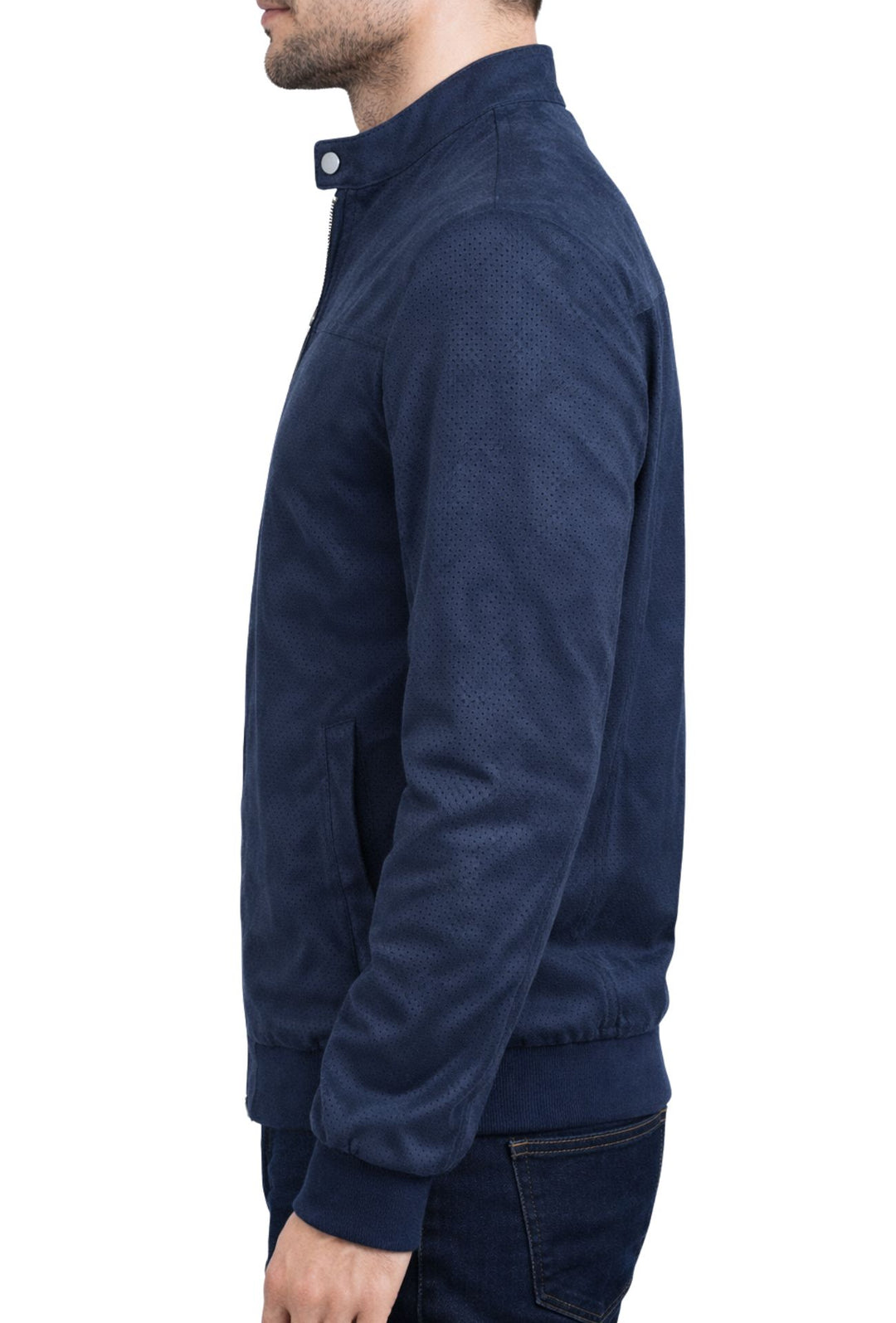 Giubbotto uomo in eco camoscio primaverile con collo coreano - BLU