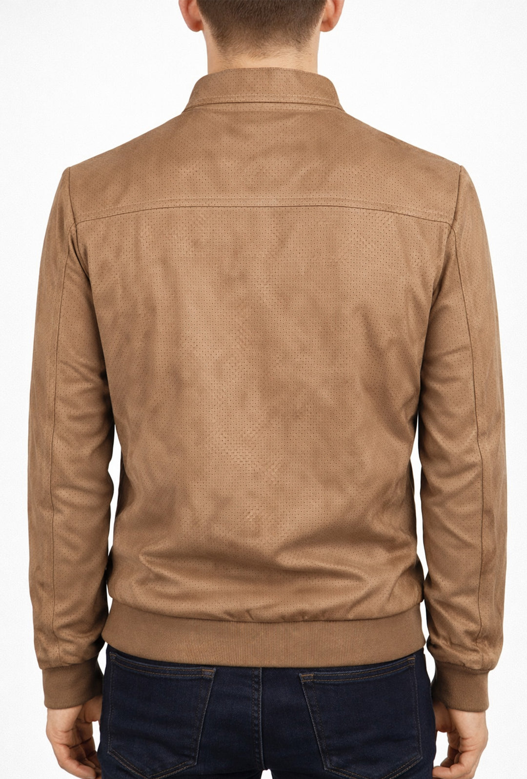 Giubbotto uomo in eco camoscio primaverile con collo coreano - CAMMELLO