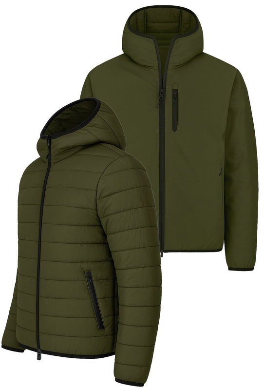 Giubbotto Uomo Double Face Dresserd Piumino e tessuto tecnico - VERDE MILITARE
