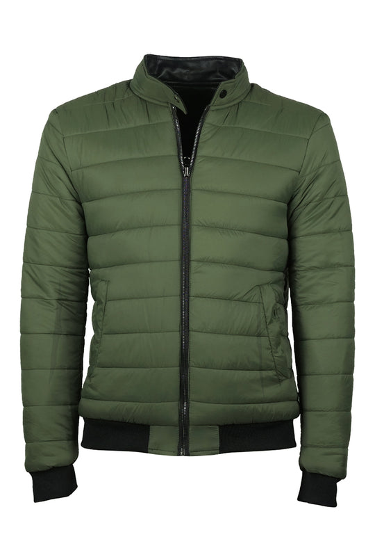 Giubbotto Uomo Double face Simil Pelle Piumino Balza in Cotone Giubbino Dresserd - VERDE