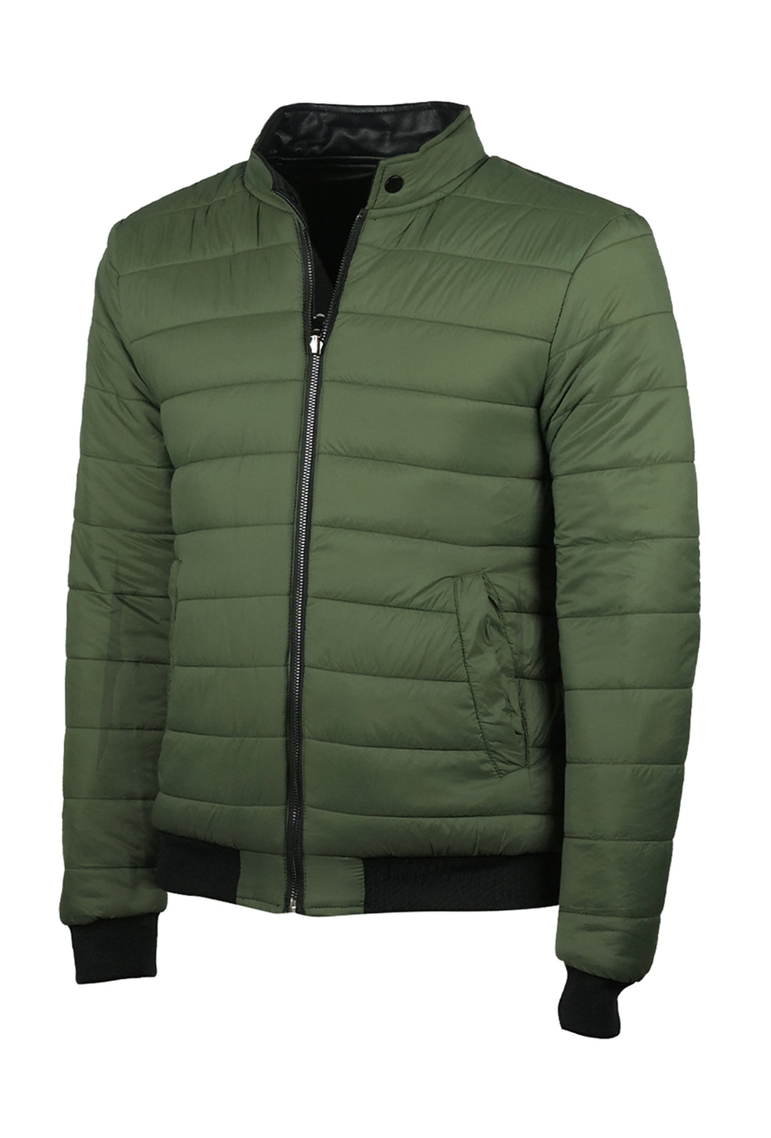 Giubbotto Uomo Double face Simil Pelle Piumino Balza in Cotone Giubbino Dresserd - VERDE