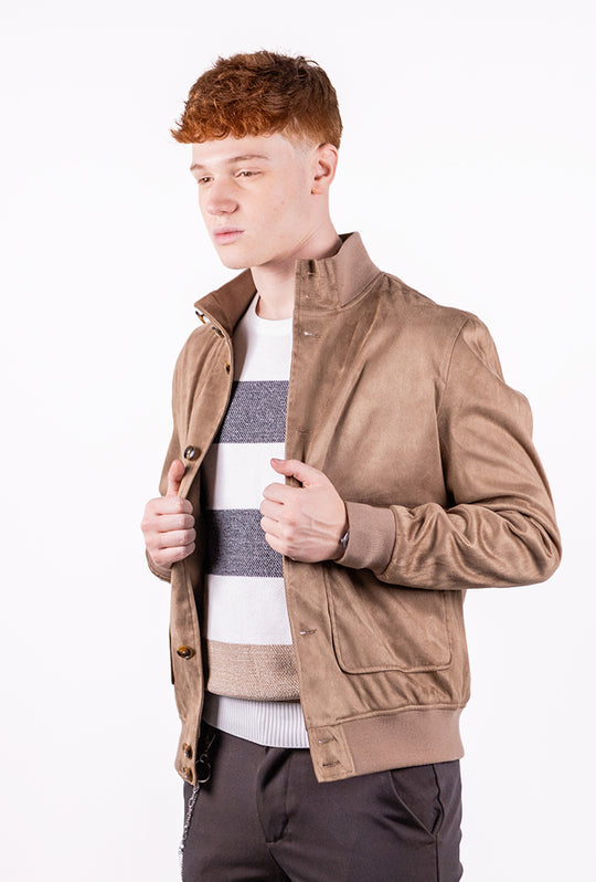 Giubbotto Uomo In Camoscio tasconi Bomber uomo Casual Dresserd - CAMMELLO